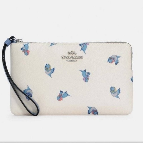 DISNEY X LARGE CORNER ZIP‎ WRISTLET CINDERELLA FLYING BIRDS PRINT COACH - Picture 1 of 5